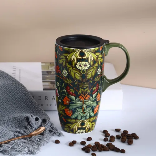 Vista 5 de Topadorn Taza de café de cerámica para regalo con tapa de 17 onzas, taza de té alta de porcelana con asa para el hogar y la oficina, taza de regalo