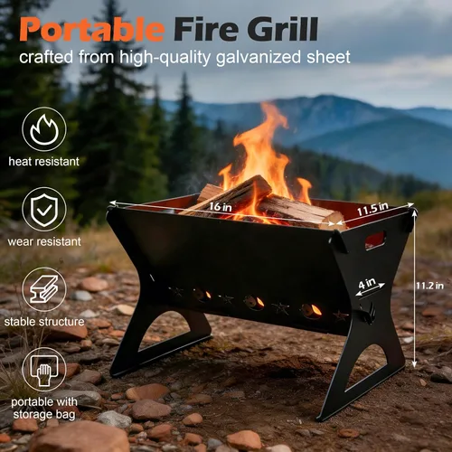 Vista 2 de HaSteeL Mini parrilla al aire libre, hoguera portátil con la rejilla