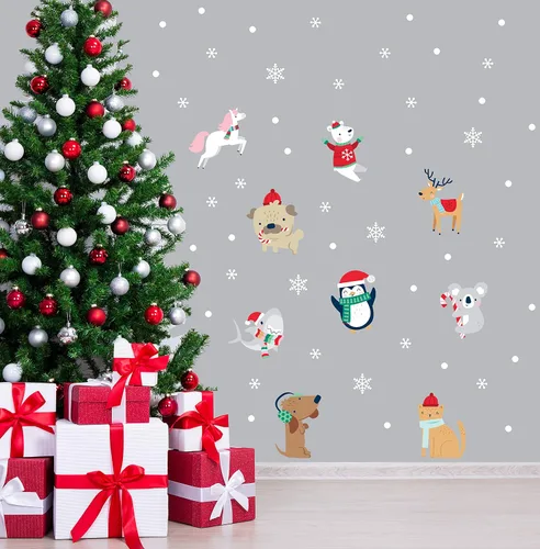 Vista 5 de Paper Riot Co. Calcomanías de pared de animales de nieve, lindos personajes, Navidad, vacaciones, adhesivo extraíble para aula, habitación de niños