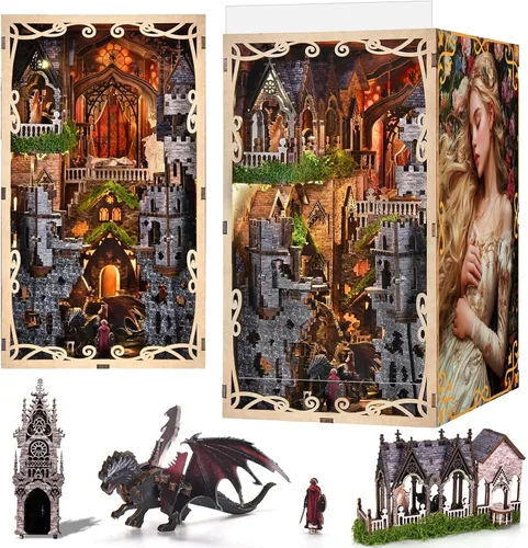 Vista 8 de MiniCity Kit de rincón de libros para bricolaje, kit de casa de muñecas en miniatura, kits de rincón de libros para adultos, estante de libros