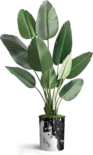Vista 2 de SIGNWIN - Árbol artificial en moderna maceta con efecto de granito, ave del paraíso artificial de seda para decoración del hogar en interiores