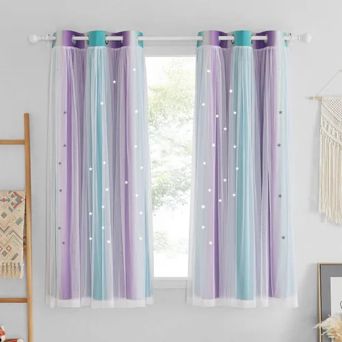 Vista 36 de NICETOWN Cortinas para Dormitorio de Niñas Infantiles con Estrellas Caladas Ventana 2 Capas Cortina 63 Pulgadas de Longitud Oscurecimiento