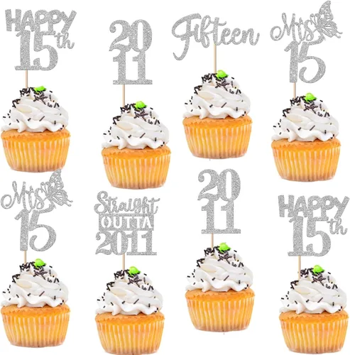 Vista 90 de 30 piezas negras para cupcakes de 10.º cumpleaños con purpurina Ten Happy 10 Straight Outta 2016 para saludos a 10 años 10 cumpleaños, boda Negro