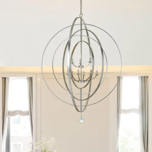Vista 7 de Crystorama Luna - Candelabro de bronce inglés y oro antiguo con 9 luces, lámpara de techo - Candelabros para pasillo, sala de estar, vestíbulo