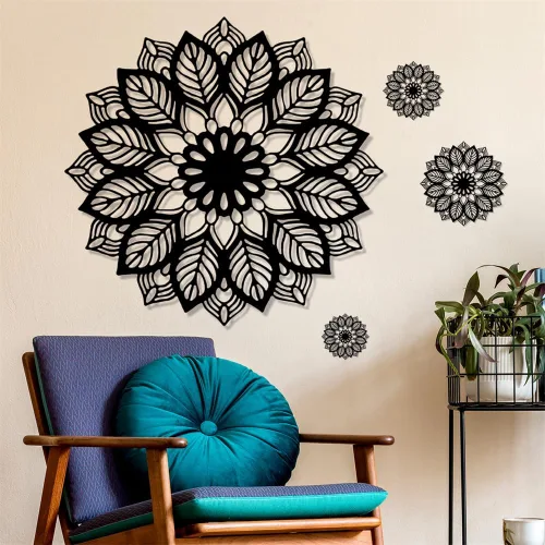 Vista 4 de Calcomanías de pared grandes con diseño de mandala negra, calcomanías de pared extraíbles para dormitorio, sala de estar, comedor, murales de pared