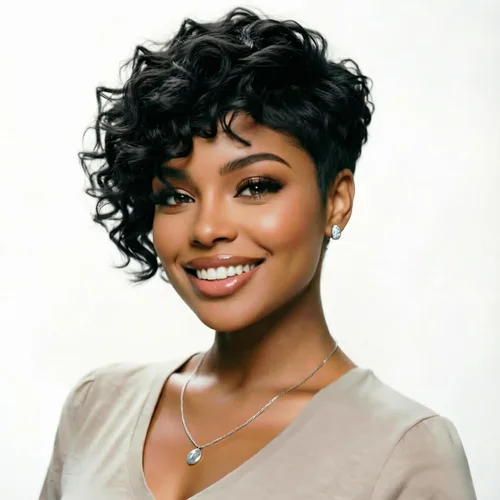Vista 17 de Peluca de cabello humano con corte Pixie para mujeres negras, 100% cabello humano real, peluca corta y recta sin pegamento con flequillo, hecha a
