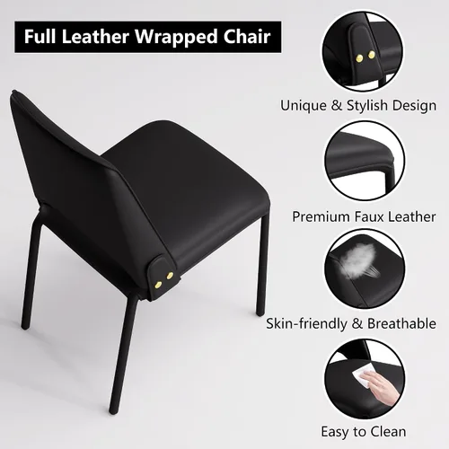 Vista 5 de YOUNIKE Silla de comedor moderna de lujo negra tapizada de piel sintética, cómoda silla de cocina sin brazos con respaldo para restaurante, mesa