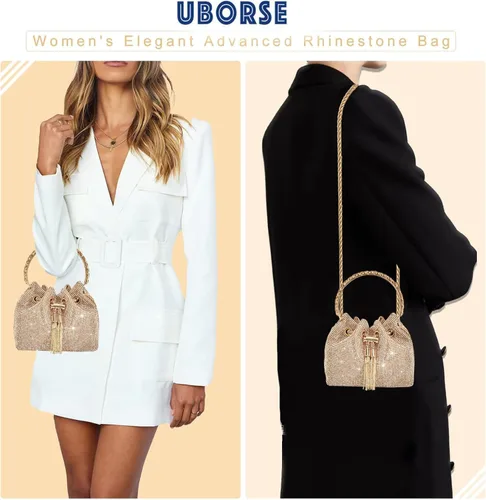 Vista 3 de Bolso de mano con diamantes de imitación para mujer, bolso de noche con diamantes brillantes, mini bolso de mano con purpurina para fiesta de noche