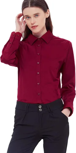 Vista 19 de Blusa de trabajo con botones para mujer, de algodón elástico, manga larga, ajuste delgado
