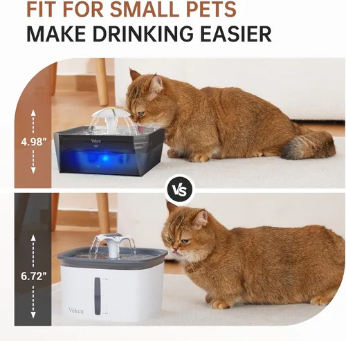 Vista 12 de Veken Fuente de agua para gatos pequeña apta para mascotas con bomba silenciosa, fácil de limpiar y montar, mini dispensador de agua para mascotas