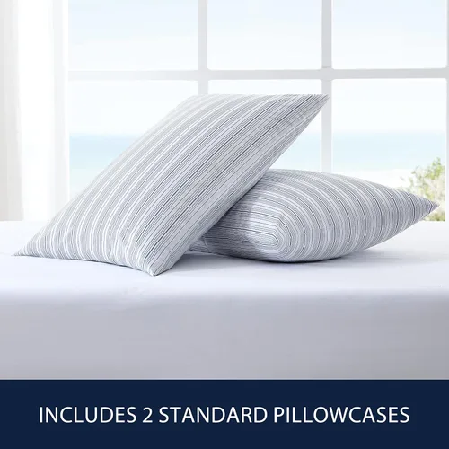 Vista 3 de Nautica - Juego de fundas de almohada estándar, ropa de cama de percal de algodón, decoración casual para el hogar (Beaux Stripe Blue, 2 piezas)