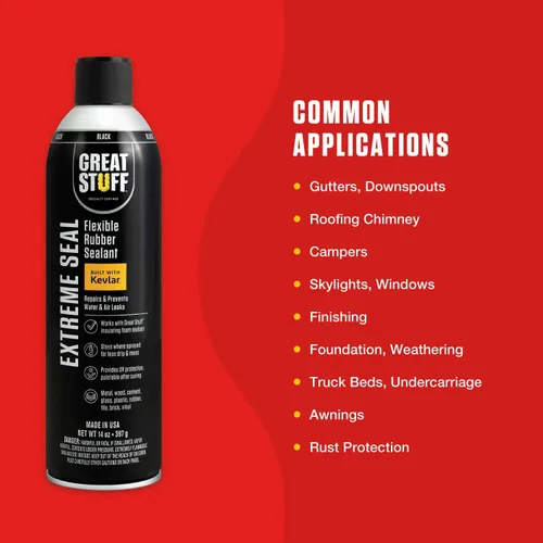 Vista 6 de Great Stuff™ Extreme Seal - Aerosol sellador de goma flexible, protege las superficies de fugas de agua y aire, construido con Kevlar, negro, 14