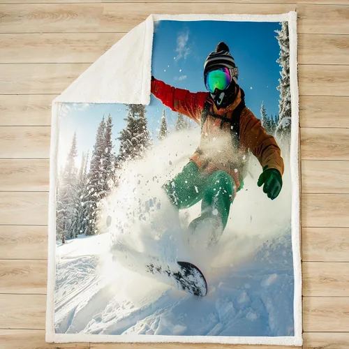 Vista 2 de Manta Sherpa de esquí para deportes de esquí, manta de felpa para deportes de invierno, manta de forro polar para sofá, cama, paisaje de nieve