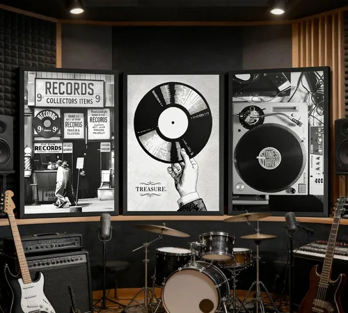 Vista 5 de Póster de música retro, 3 unidades, arte de pared, fotografía en blanco y negro, tienda de discos de vinilo preparados, pintura, pintura, decoración