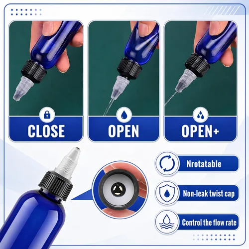 Vista 3 de Irenare 100 botellas de plástico para apretar de 4 onzas, botellas aplicadoras de aceite para el cabello, botellas vacías Boston para condimentos