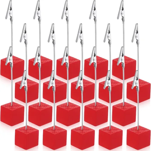 Vista 15 de Gersoniel 20 Piezas Soporte de Clip para Notas Base Cúbica con Clip de Cocodrilo Soporte de Números de Mesa de Madera Base Cúbica Soporte