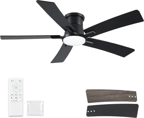Vista 14 de Ventiladores de techo de 42 pulgadas con luces y control remoto, ventilador de techo negro de montaje empotrado para dormitorio, sala de estar