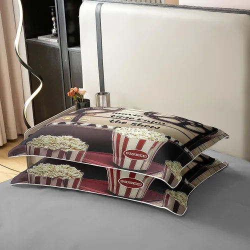 Vista 6 de Homewish Theater Cinema Poster 100% Cotton Duvet Cover Twin Size,Retro Movie Bedding Set 2Pcs for Kids Girls Boys Room Decor,Popcorn Comforter Cover