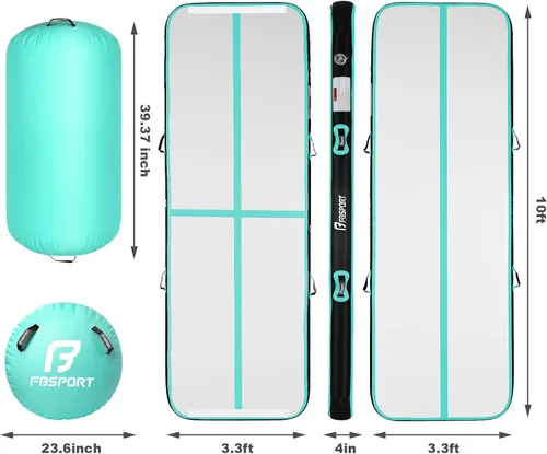 Vista 8 de Inflatable Air Gymnastics Mat 4 inches Thickness and Air Roller 40x23.6 inches with Electric Air Pump 10ft/13ft Training Mats for Home Use