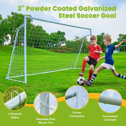 Vista 5 de Portería de fútbol de 12 × 6, 8 x 6 y 6 x 4 pies para patio trasero, portería de fútbol de acero de 2 pulgadas de diámetro para niños y adultos