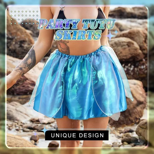Vista 3 de TWINKLEDE Falda tutú de arco iris para mujer, disfraz de hada, tutú de elfo, falda tutú de fiesta para adolescentes y niñas