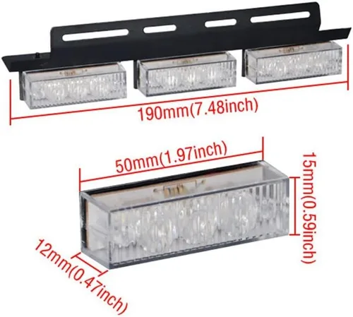 Vista 6 de Barra de luces estroboscópicas de advertencia de emergencia blanca y ámbar, 54 LED, 6 paneles, parabrisas, parrilla, luces estroboscópicas, barras