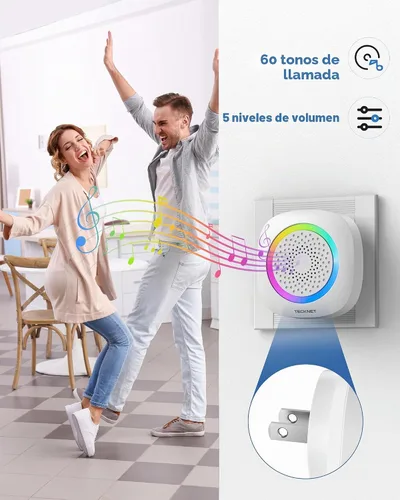 Vista 3 de TeckNet - Timbre de puerta inalámbrico, impermeable, funciona a 1000 pies con 38 melodías, 4 niveles de volumen y flash de luz LED (blanco)