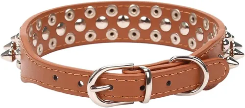 Vista 48 de Collar ajustable de piel sintética con remaches de clavos para gatos, cachorros y perros.
