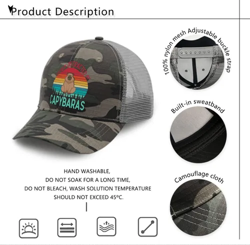 Vista 7 de Gorra de béisbol fácil de distraer con Capybaras, gorra de béisbol vintage para hombre