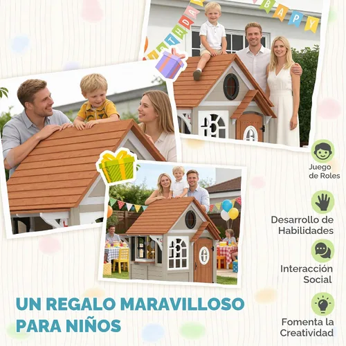 Vista 8 de Qaba Casa de juegos al aire libre de madera para niños con puerta de perro