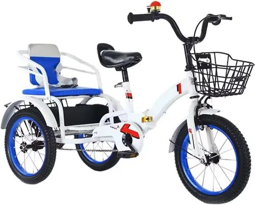 Vista 13 de Triciciclos plegables para niños con mango parental, triciclos tándem de 3 a 10 años con asiento trasero del pasajero, silla de montar ajustable