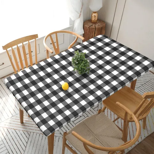Vista 17 de Mantel rectangular, cubierta de borde elástico ajustable, manteles de decoración del hogar, cubiertas de derrames para comedor de interior, fiestas