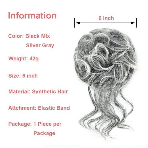 Vista 4 de KETHBE - Pieza de cabello con moño desordenado, extensiones de cabello con moño alborotado, banda elástica, piezas de cabello con moño rizado y 2