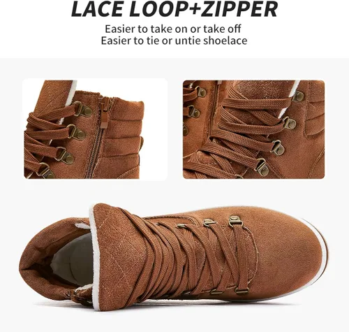 Vista 3 de FRACORA Botas de combate para mujer, botas de tobillo con cordones, botas de nieve para invierno, botas de nieve con cremallera lateral