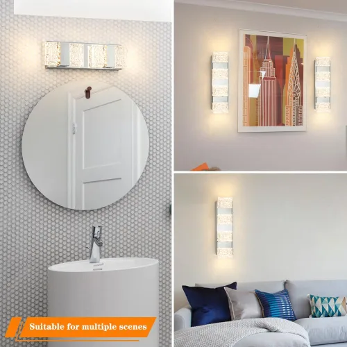 Vista 3 de Lámpara de tocador de baño moderna de cromo de 4 luces, elegantes accesorios de iluminación de baño de LED de cromo sobre espejo, accesorios