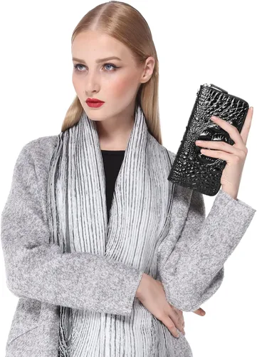 Vista 2 de PIJUSHI Cartera de pulsera de piel de cocodrilo para mujer, bolso de mano