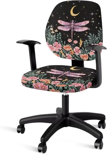 Vista 26 de Funda para silla de oficina de mármol azul, funda para silla de escritorio, sin brazos, fundas para sillas de computadora, 2 piezas, tela elástica