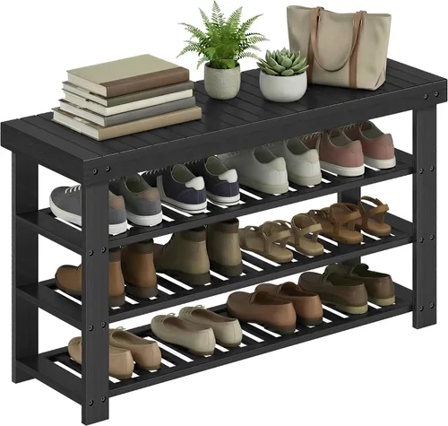 Vista 10 de SONGMICS Zapatero con asiento acolchado tapizado, estante de almacenamiento, organizador de zapatos, soporta hasta 350 libras, ideal para entrada