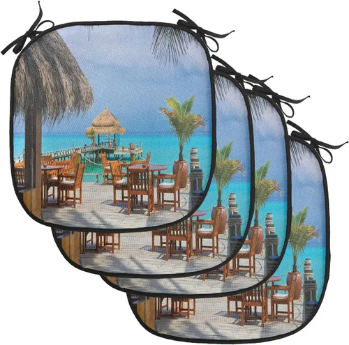 Vista 146 de Lunarable Cojín para silla costera, diván del desierto, descanso solitario, vacaciones, tropical, resort playa, ocio, asiento acolchado para cocina