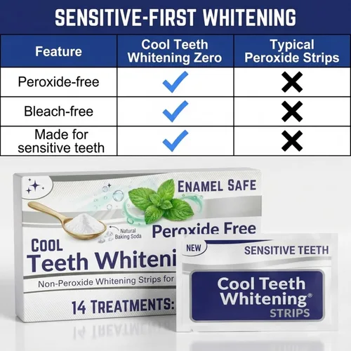 Vista 9 de Tiras blanqueadoras de dientes para dientes sensibles, sin peróxido, 28 unidades 14 días Tiras blanqueadoras de dientes a base de plantas, cuidado