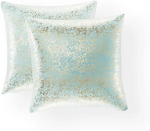 Vista 11 de Xinrjojo Juego de 2 almohadas brillantes en negro y dorado, almohadas suaves y brillantes decorativas, juego de fundas de almohada cuadradas negras