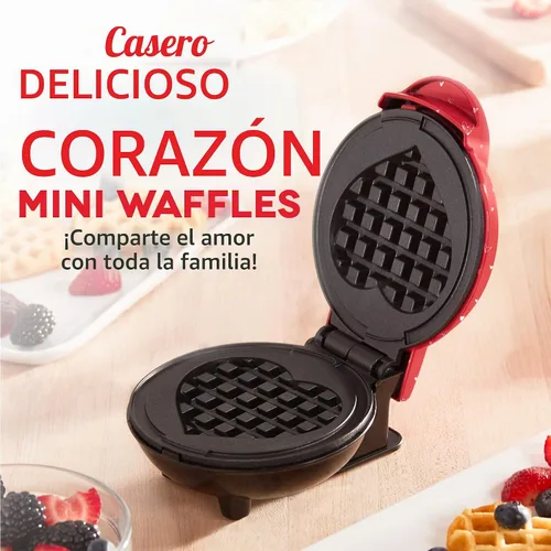Vista 2 de Dash Heart - Mini waflera con superficie antiadherente de 4 pulgadas, estampado de corazón rojo Heart Shaped Waffles for Valentine's Day, Small