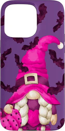 Vista 31 de Halloween Pink Pumpkin and Bat Decor with Cute Witch Gnome Case for iPhone 17