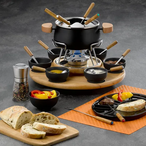 Vista 2 de kela Juego de fondue de carne de 23 piezas, juego de fondue para 6 personas Natura, fondue con plato de madera giratorio, tenedores, cuencos