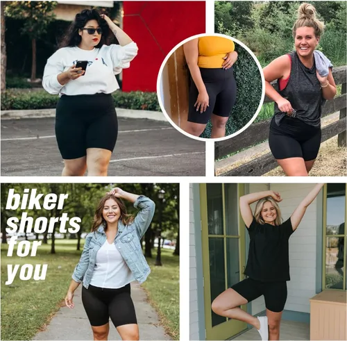 Vista 6 de Hi Clasmix Paquete de 3 pantalones cortos de ciclismo de talla grande para mujer (1X-4X), cintura alta, no se transparentan, pantalones cortos