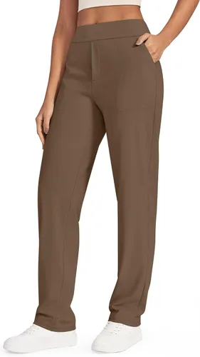 Vista 14 de G4Free ShiftReady - Pantalones de yoga para mujer Pierna recta, bolsillos traseros de imitación, cintura alta, elegante y drapeado, resistente a