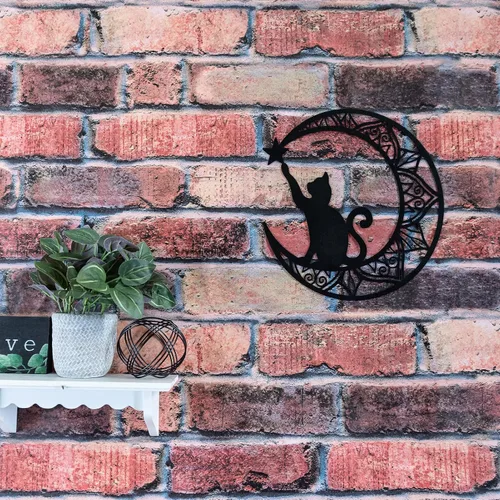 Vista 3 de EYONGLION Decoración de pared de gato de metal, arte de pared de gato negro, regalos para amantes de los gatos para mujeres, decoración de pared