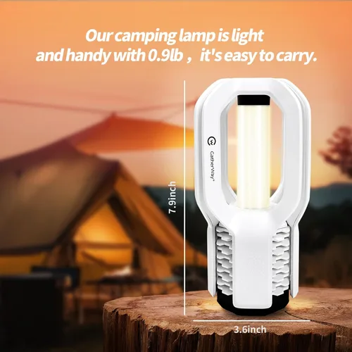 Vista 2 de Linterna LED recargable para campamento, diseño de agarre libre, 4 modos, impermeable IP65, brillo cálido de 3000 K, luz ligera y portátil