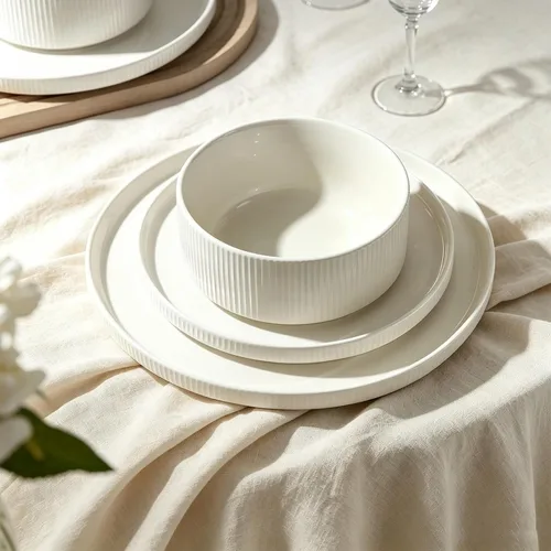 Vista 6 de Stoneware Dinnerware Sets for 4, 12Pcs Plates and Bowls Set, Cream White