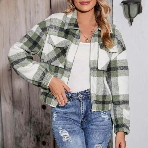 Vista 2 de Chaqueta corta para mujer, abrigo de manga larga con botones